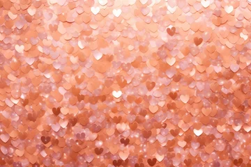 Fotobehang pastel peach small hearts texture and background. St Valentines day backdrop. Trendy color of the year 2024 Peach fuzz. © Dina