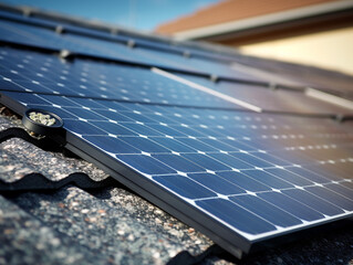 Closeup of solar panels of the roof