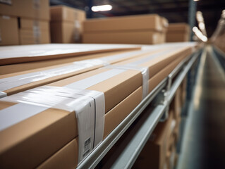 Closeup of the edge of an clean package in a storage hall