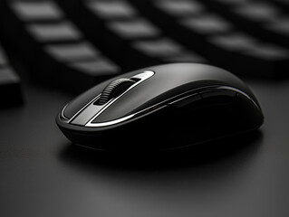 Detailed shot of a computer mouse with a monochromatic and smooth design. -