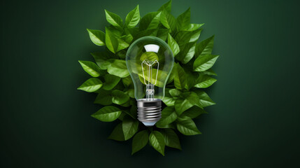 Eco-friendly lightbulb made from fresh leaves top view, concept of Renewable Energy and Sustainable Living 7305a4ecefe2