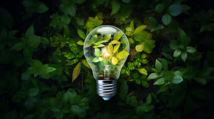 Eco-friendly lightbulb made from fresh leaves top view, concept of Renewable Energy and Sustainable Living --ar 16:9 --v 5.2 Job ID: a41d998e-66d9-4048-8bb1-7305a4ecefe2