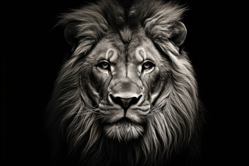 Fototapeta premium Portrait of a Lion in Black and White --ar 3:2 --v 5.2 Job ID: d64f100f-1f3c-4f5e-aa7a-8d6c96166830