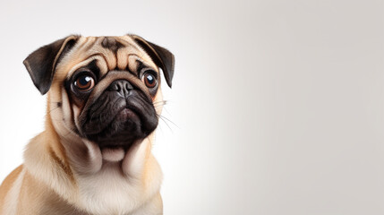 pug on white background --ar 16:9 --v 5.2 Job ID: 0d230069-0c2a-497a-bff4-ea344b0cd4e9