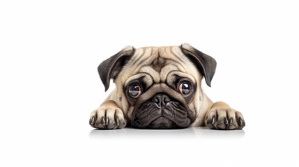 Obraz premium pug on white background --ar 16:9 --v 5.2 Job ID: 0e4b7da6-e514-41aa-ac84-80949c2b2c33