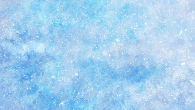 Christmas animated blue winter footage with snowflakes and frozen window. Snowfall. Frost. Happy New Year! Merry Christmas! Vj loops. Frozen glass. Holiday backdrop. 4K