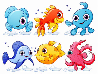 Fototapeta premium Sea animals - cute Crab lobster, Dolphin, Turtle, Seahorse and Fish, simple thick lines kids or children cartoon coloring book pages. --ar 4:3 --v 5.2 Job ID: 0b29a000-7e56-46e4-899c-c65a27e99760