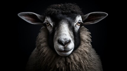 Portrait of a sheep on black.