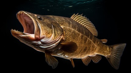 Side view of a large small mouth mass mouth open.