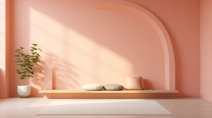 modern space for yoga in peach fuzz color, ai generated