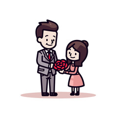 Obraz na płótnie Canvas cute Man holding flowers proposing to woman
