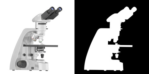Realistic 3d illustration of a microscope. Pharmaceutical and educational tool. A magnifying tool for research. A symbol of science and chemistry. RGB+Alpha channel