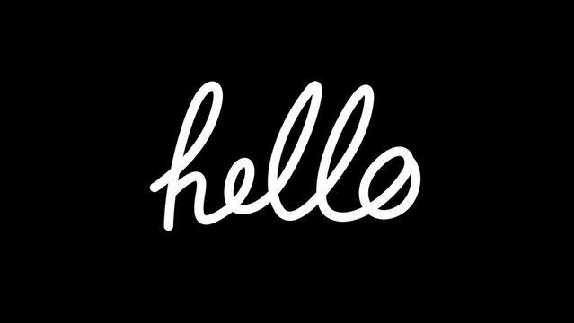 Hello handwritten text animation in white color and colorful lines. Transparent 4K Alpha Channel. Great for opening video, introduction, starter footage.