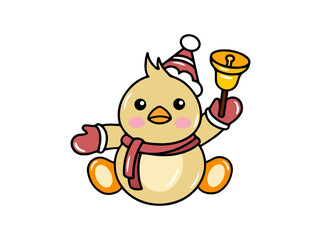 Merry Christmas with Chicks Cartoon Illustration
