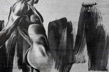 Black and white wallpaper drawing of a man