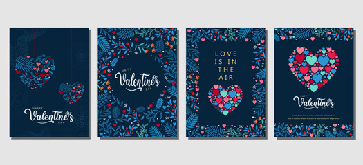 Elegant Valentine's day Set of greeting cards, posters, holiday covers. vector illustration - obrazy, fototapety, plakaty