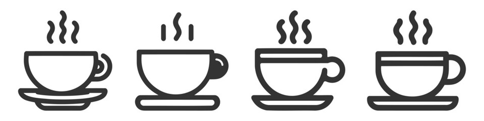 Cofee cup icon flat set, pack, collection. Vector illustration symbol and bonus pictogram.