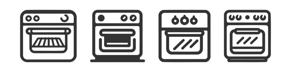 Gas stove with one burner set, pack, collection. Simple food icon in trendy line style isolated on white background.