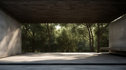 Fototapeta premium Open space concrete modern architecture, 3D rendering with empty space for product presentation