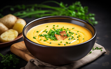 Golden Lentil Soup Bowl with Garnish