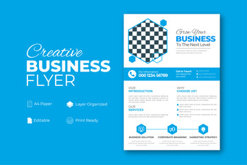Fototapeta na wymiar Business flyer design a4 template, Corporate flyer, fully editable, layer organized, blue, yellow, business, marketing, branding, advertise