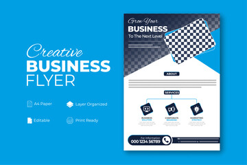 Business flyer design a4 template, Corporate flyer, fully editable, layer organized, blue, yellow, business, marketing, branding, advertise
