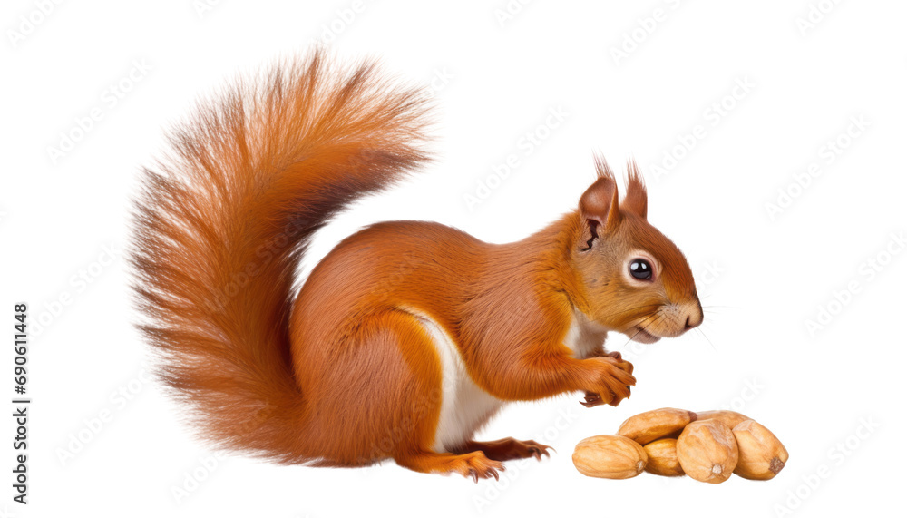 Poster squirrel with nut isolated on transparent background cutout