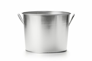 Front view of empty unpainted tin bucket isolated on white