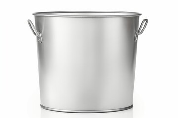 Front view of empty unpainted tin bucket isolated on white