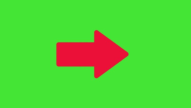 Bouncing red arrow pointing to the right on a green screen. 2D Animation.