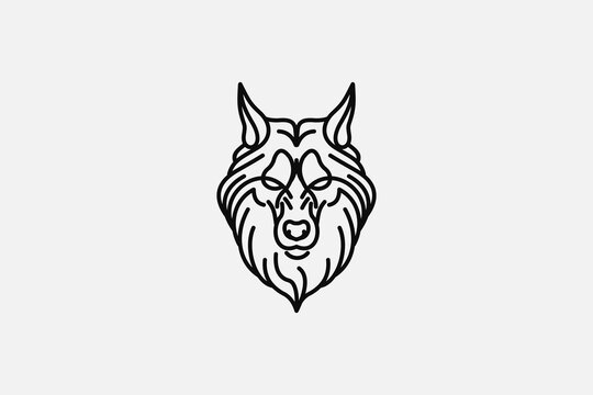 wolf monoline logo design vector in black color