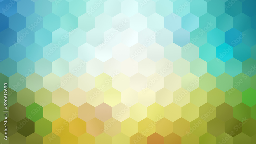 Poster bright and summery colored hexagons, vibrant abstract color gradient background. high resolution ful