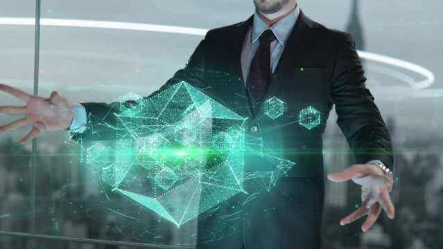 Businessman with Staff Turnover hologram concept