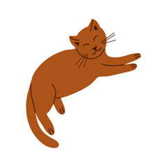 Flat hand drawn cute domestic cat in cartoon minimalistic style on white background. Unique illustration for sticker, decoration. Ideal for kids textile, decoration, poster