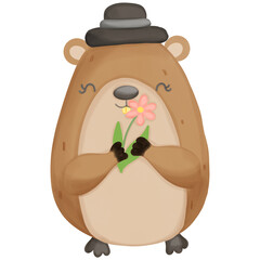illustration of groundhog with flower 
