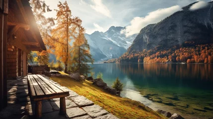 Papier Peint photo Destinations Beautiful autumn landscape of See Lake Beautiful morning view from a nice resting spot in the village, with a countryside theme in the background.