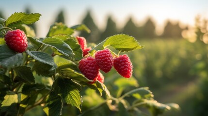 bush with ripe raspberries