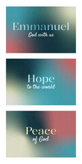 Set of christmas cards. Hope to the world, Emmanuel God with us, Peace of God