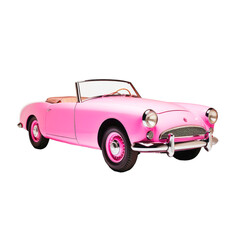 Pink retro cabriolet on isolated background