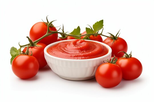 Fresh organic pureed tomatoes isolated on a white background, organic tomatoes, tomato sauce, tomato sauce isolated into white background, tomato, sauce
