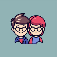 Obraz na płótnie Canvas cute boy and girl wear love glasses icon vector