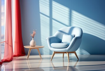 Bright and Sunlit Living Room with Pastel Blue Wall