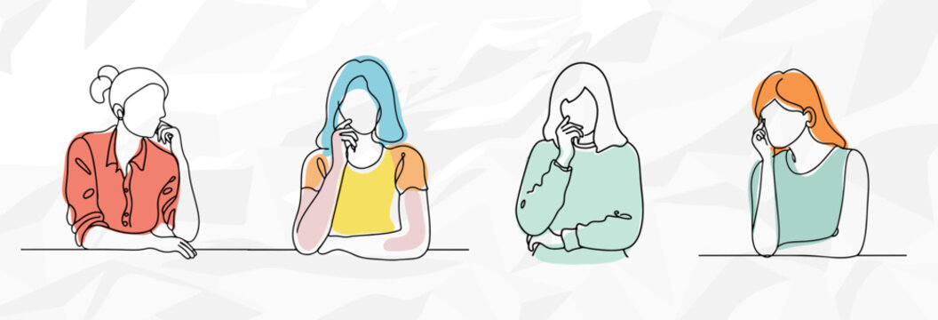 Lineart Vektorgrafik-Bundle von Frauen in nachdenkender Haltung