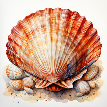 watercolor Seashell beach clipart, Generative Ai