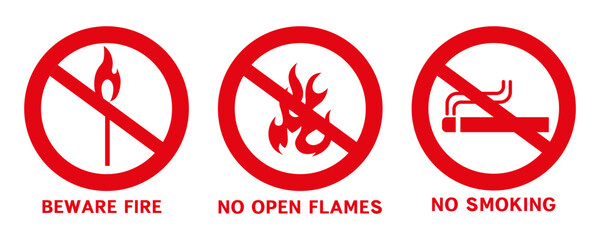 Do not smoke or use open flames. Signs open source of ignition and no smoking signs.