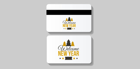 Front And Back View Of Welcome New Year Typography Card, Design For Web Banner, Social Media, Ad, Promo Poster.