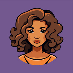 simple cute brown skin girl with curly hair icon