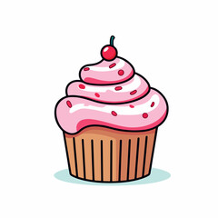 birthday cupcake flat vector illustration. birthday cupcake hand drawing isolated vector illustration