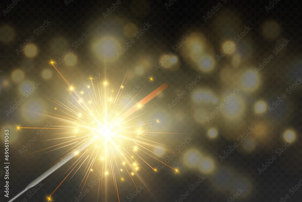 Poster bengal fire.candle sparkling light with sparks.festive element.