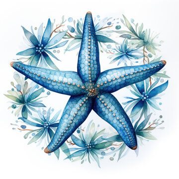 watercolor Starfish circle clipart, Generative Ai